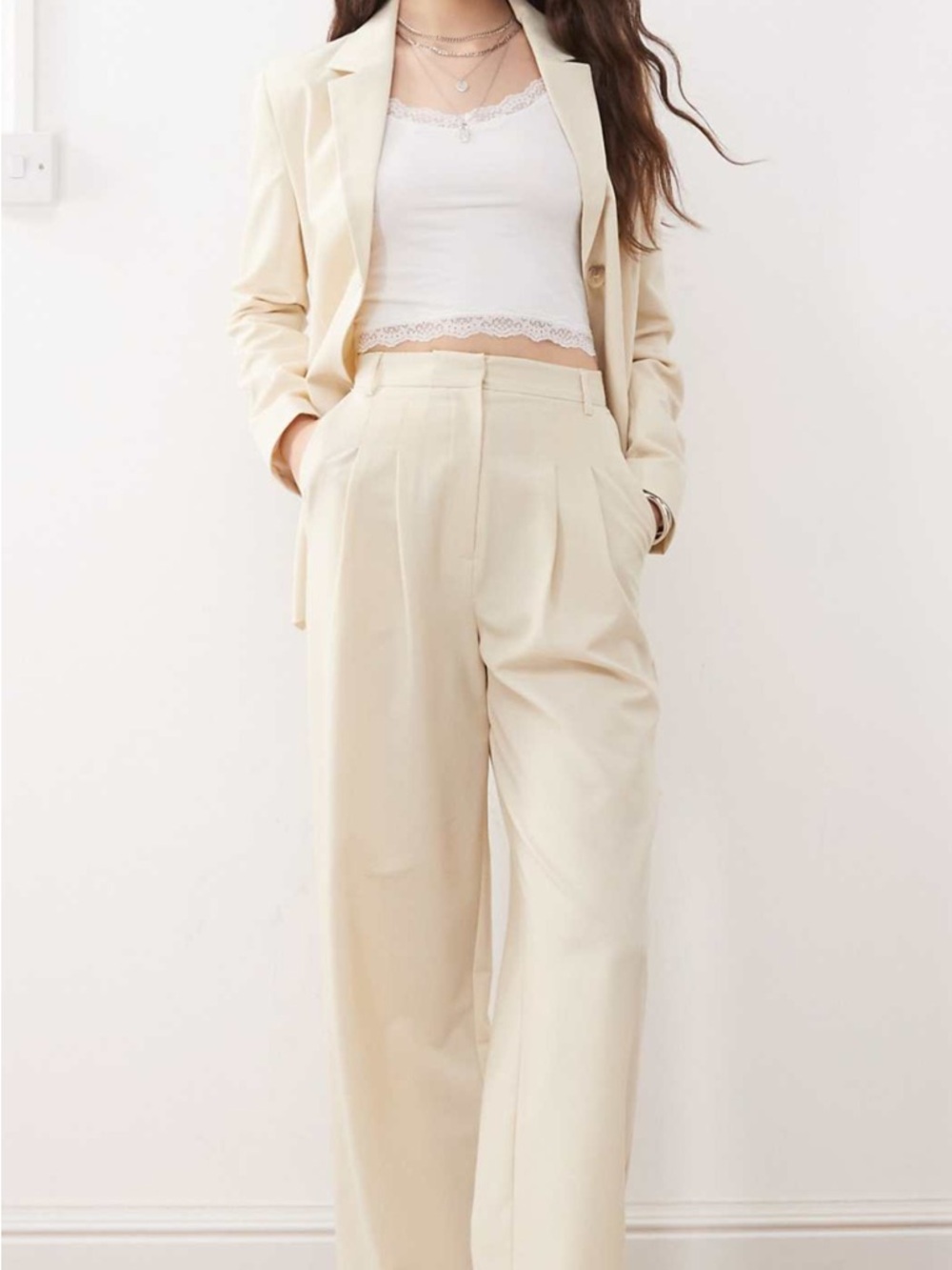 Miss selfridge Tailored Cream Wide-Leg Trousers - Elegant Women's Pants